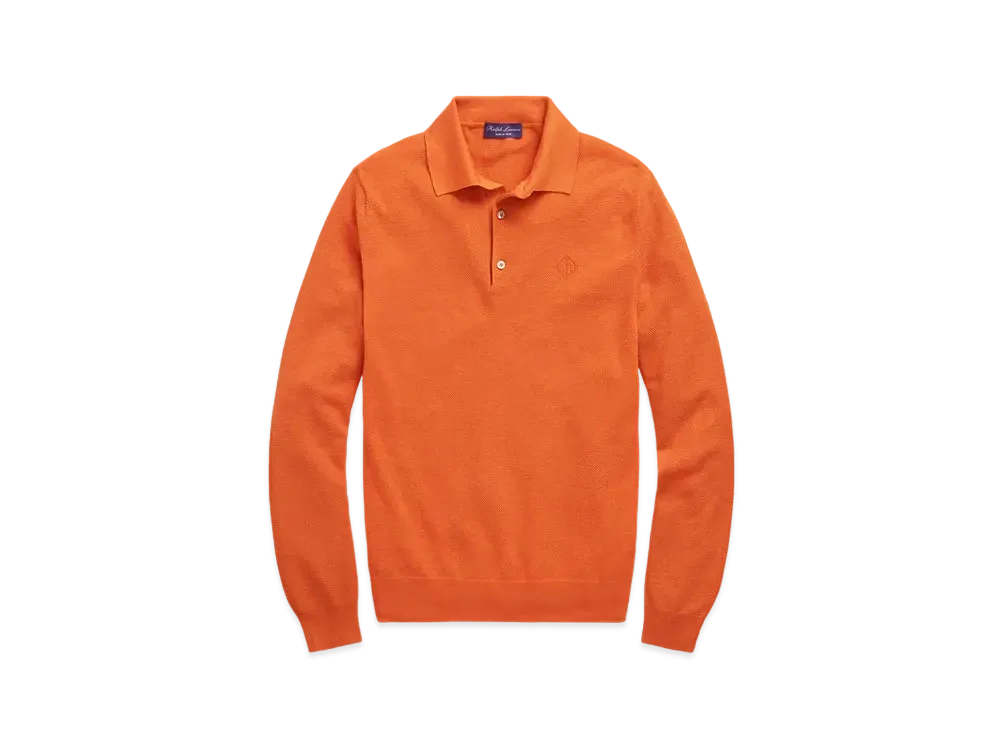 Ralph Lauren Purple Label Monogram Silk Blend Polo Collar Sweater "Orange"