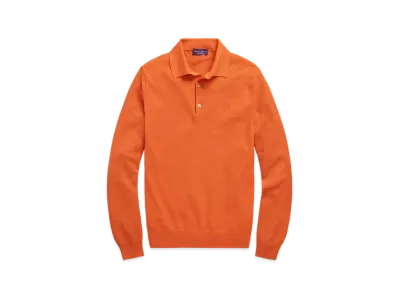 Ralph Lauren Purple Label Monogram Silk Blend Polo Collar Sweater "Orange"
