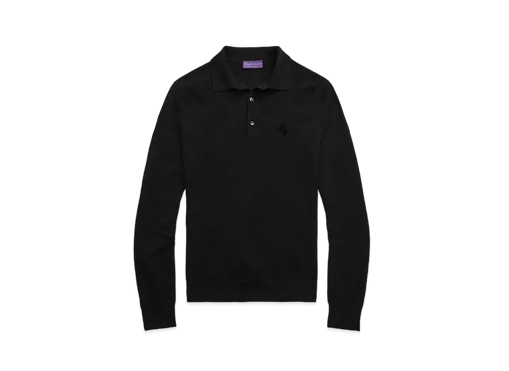 Ralph Lauren Purple Label Monogram Silk Blend Polo Collar Sweater "Black"