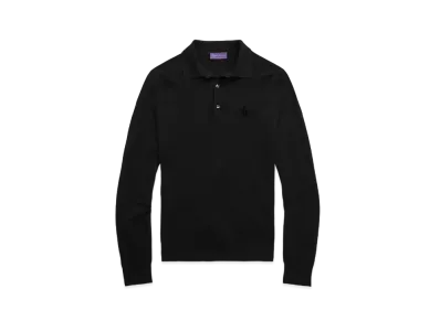 Ralph Lauren Purple Label Monogram Silk Blend Polo Collar Sweater "Black"