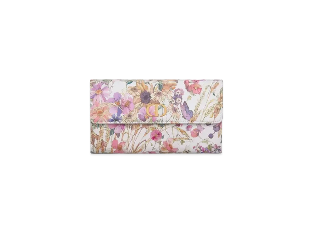 Dior Caro Long Flap Wallet Dior 4 Saisons Été Printed Calfskin "White/Multicolor"