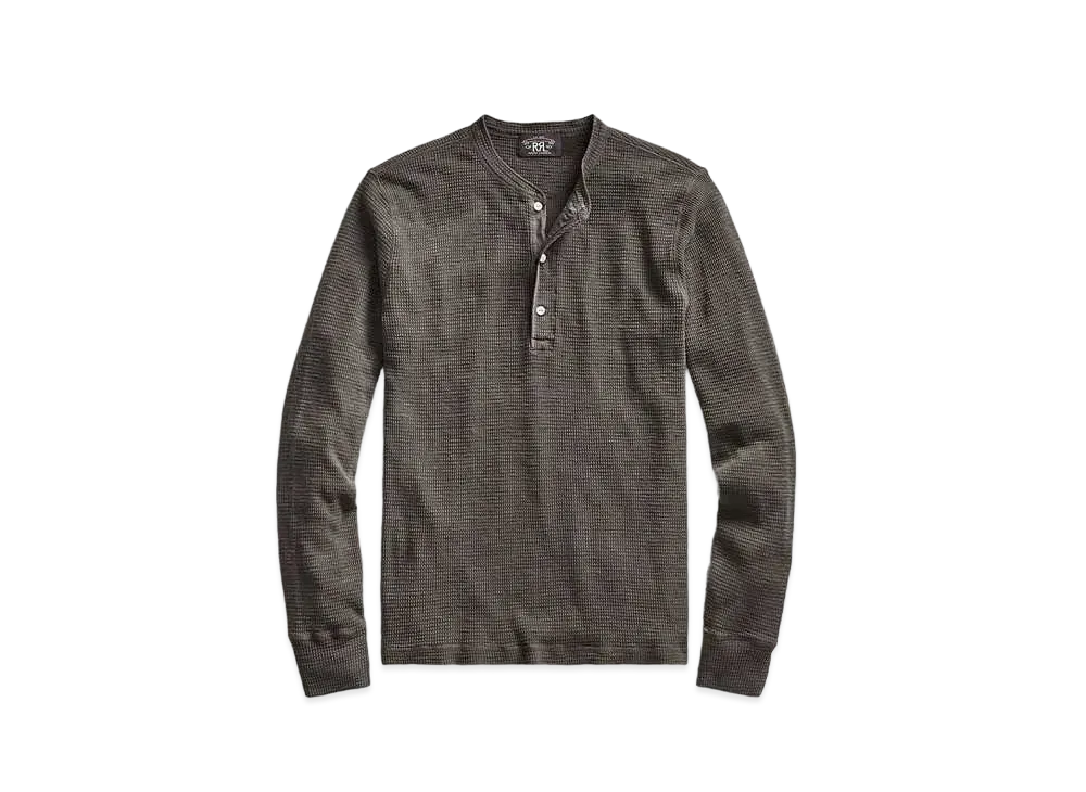 RRL Ralph Lauren Waffle Knit Cotton Henry "Black"