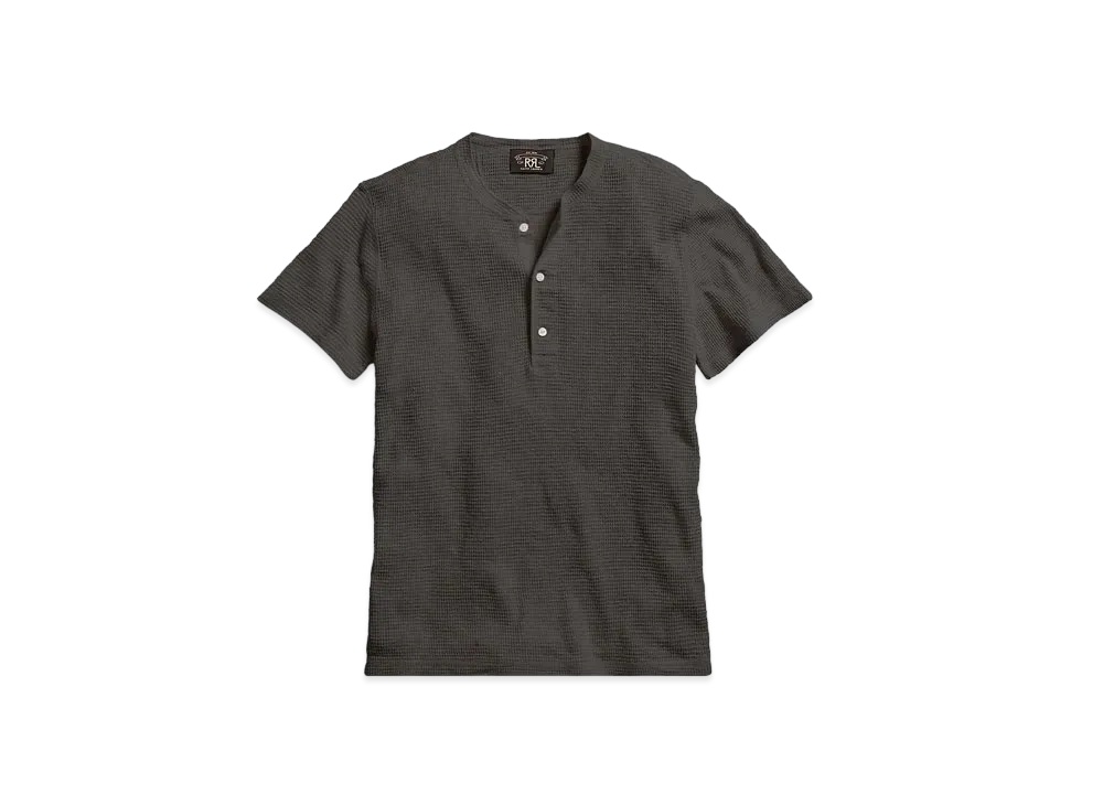 RRL Ralph Lauren Waffle Knit Cotton Henry #1 "Black"