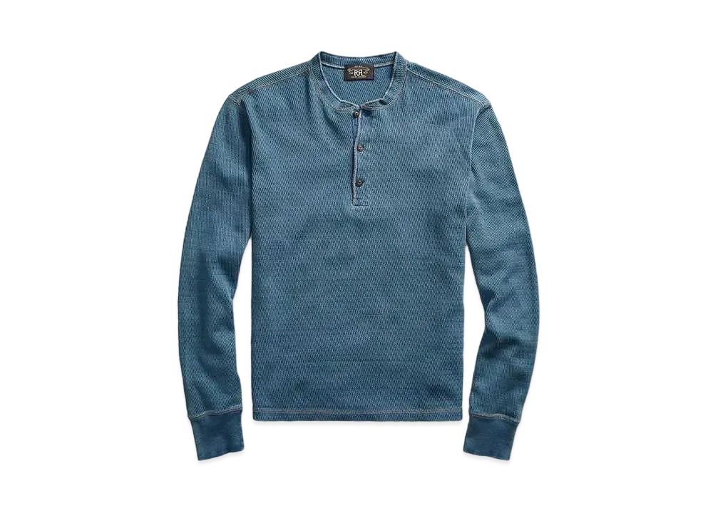 RRL Ralph Lauren Indigo Jacquard Knit Henley "Blue"