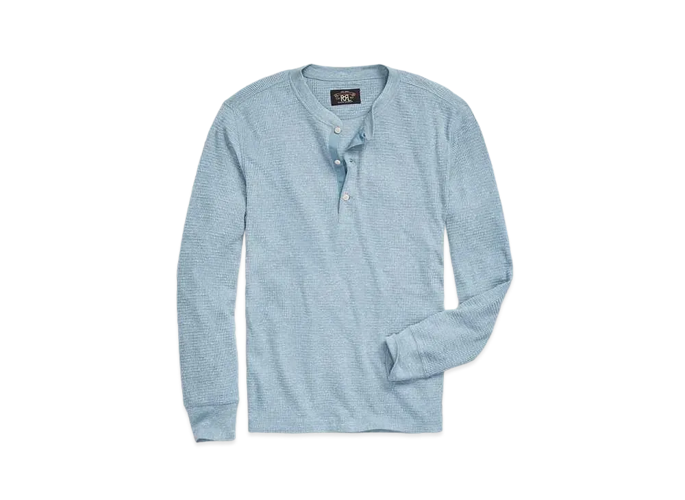 RRL Ralph Lauren Garment Dyed Waffle Knit Henly Shirt "Blue"