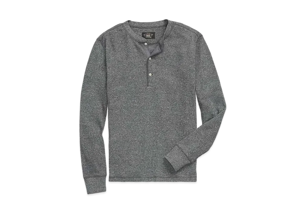 RRL Ralph Lauren Garment Dyed Waffle Knit Henly Shirt "Gray"