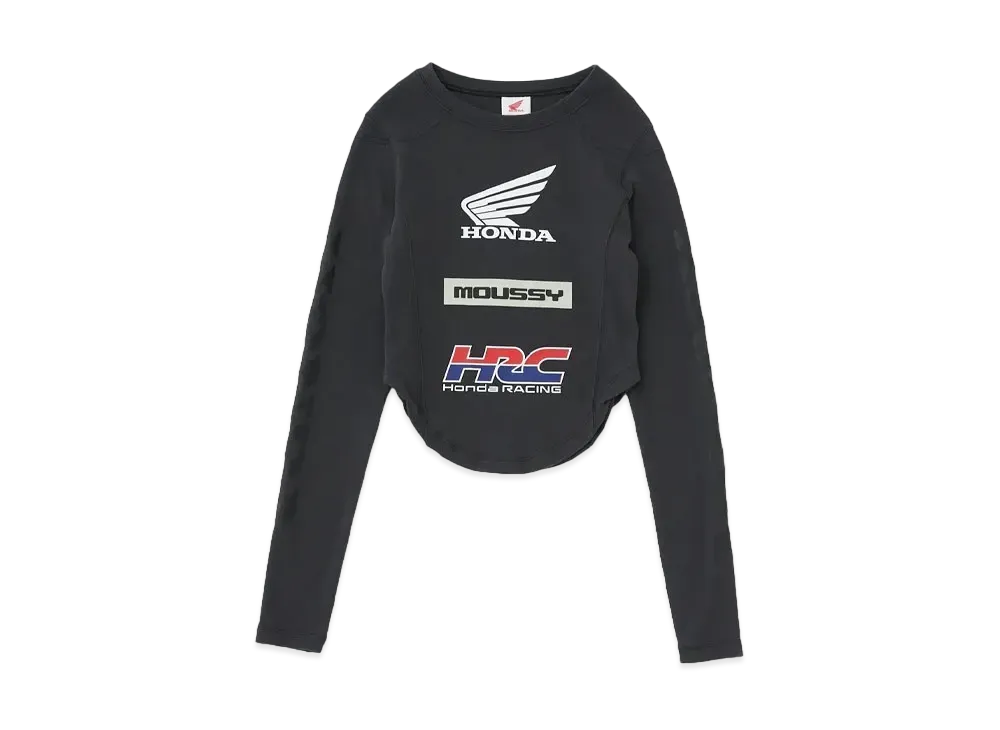 MOUSSY x HONDA Round Hem Long Sleeve T-shirt "Light Black"