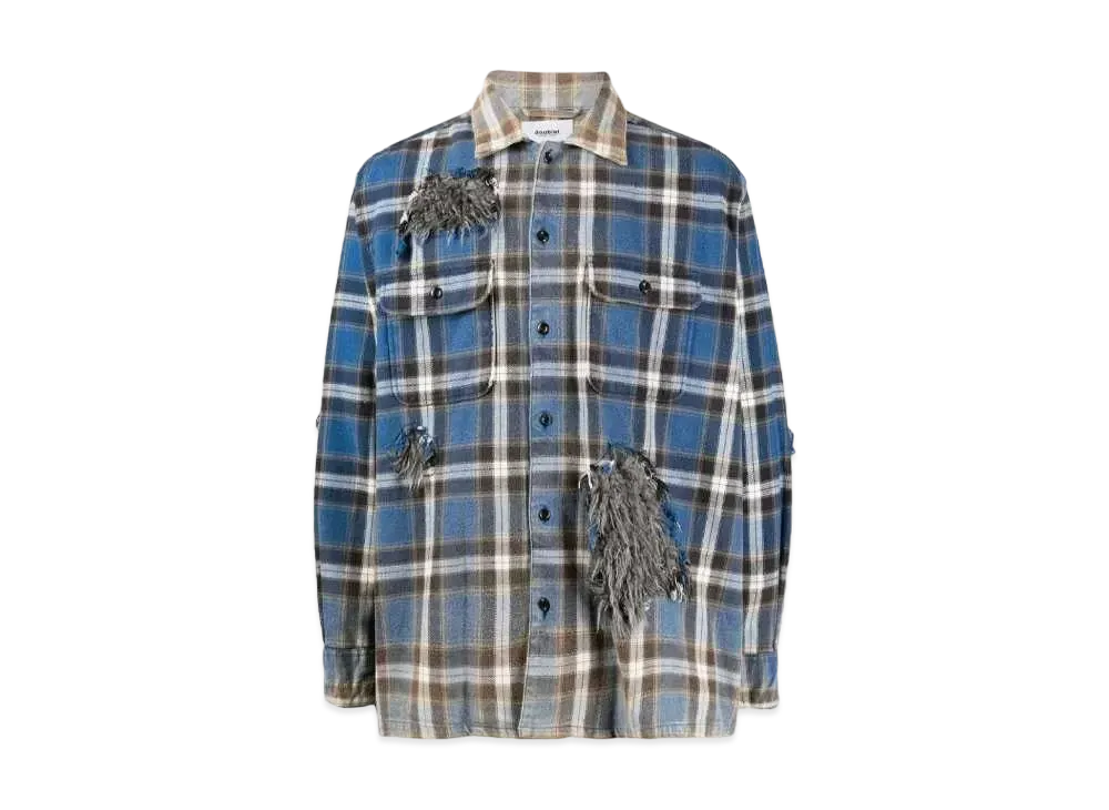 doublet Check Panel Design Shirt "Royal Blue"