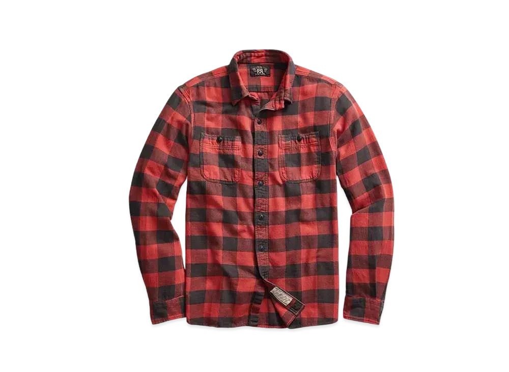 RRL Ralph Lauren Plaid Twill Work Shirt "Red"
