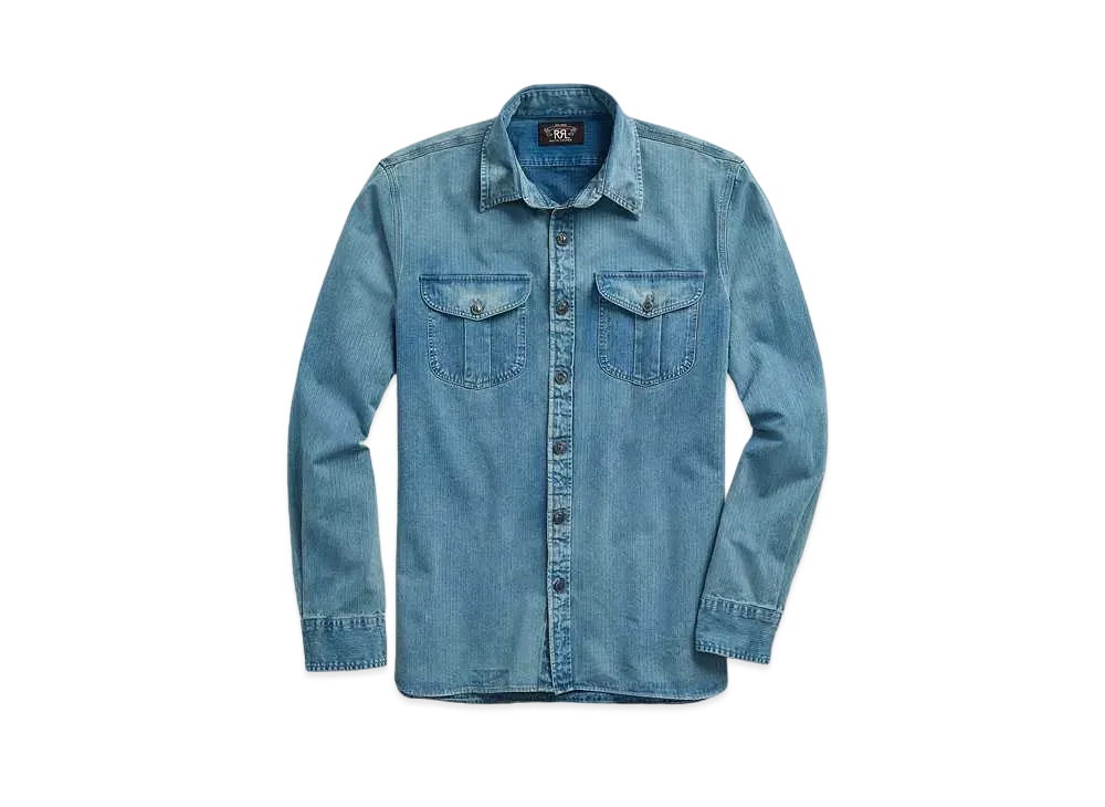 RRL Ralph Lauren Indigo Herringbone Twill Work Shirt "Blue"
