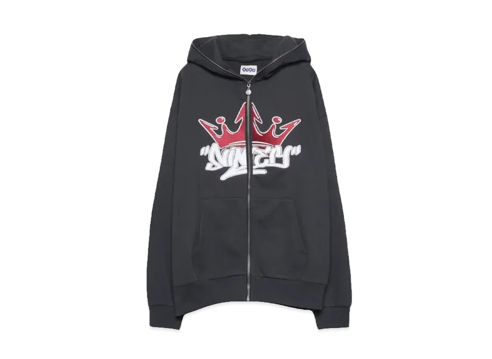 9090 King Logo Front Zip Hoodie "Charcoal Black"