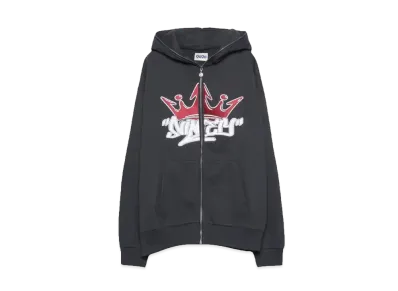 9090 King Logo Front Zip Hoodie "Charcoal Black"