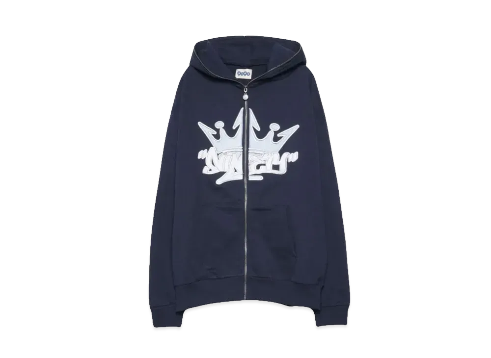 9090 King Logo Front Zip Hoodie "Navy"