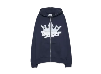 9090 King Logo Front Zip Hoodie "Navy"