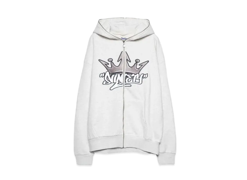 9090 King Logo Front Zip Hoodie "Heather Gray"