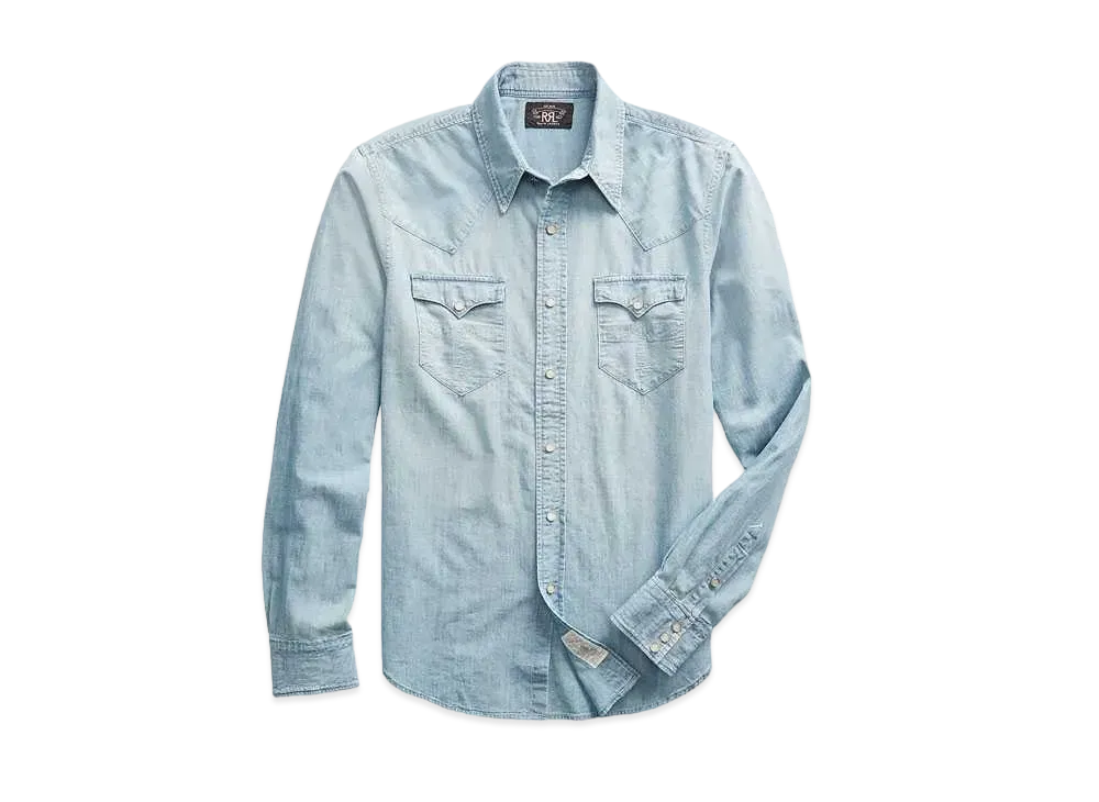 RRL Ralph Lauren Slim Chambray Western Shirt "Blue"