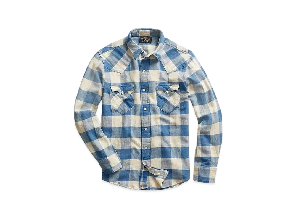 RRL Ralph Lauren Slim Plaid Twill Western Shirt "Navy"