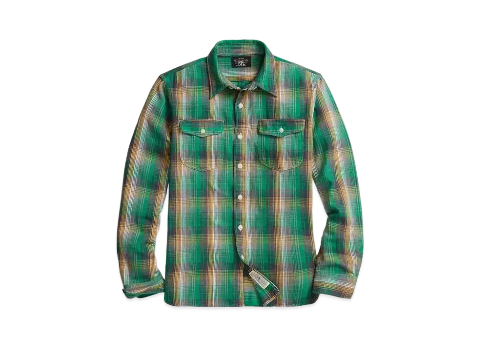RRL Ralph Lauren Check Twill Work Shirt "Green"
