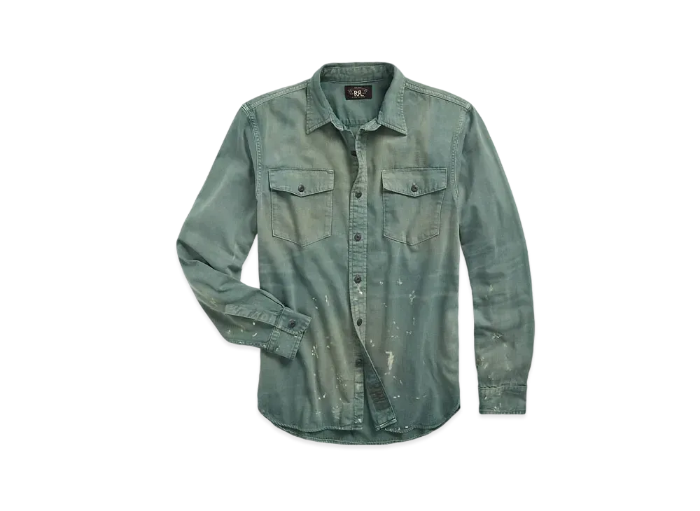 RRL Ralph Lauren Distressed Twill Work Shirt "Green"