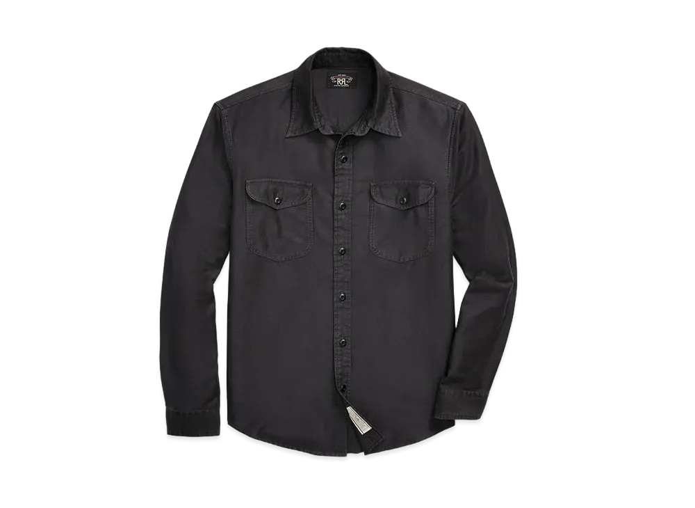 RRL Ralph Lauren Cotton Linen Satine Work Shirt "Black"