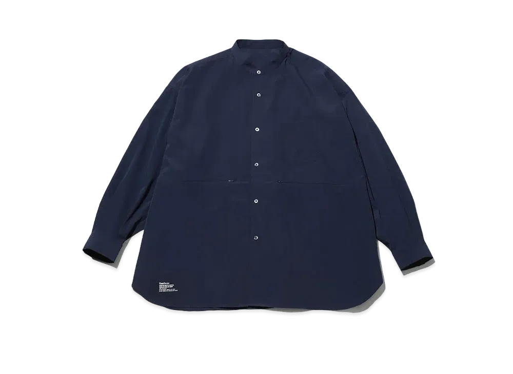 FreshService Stretch Matte Taffeta Band Collar Shirt "Navy"
