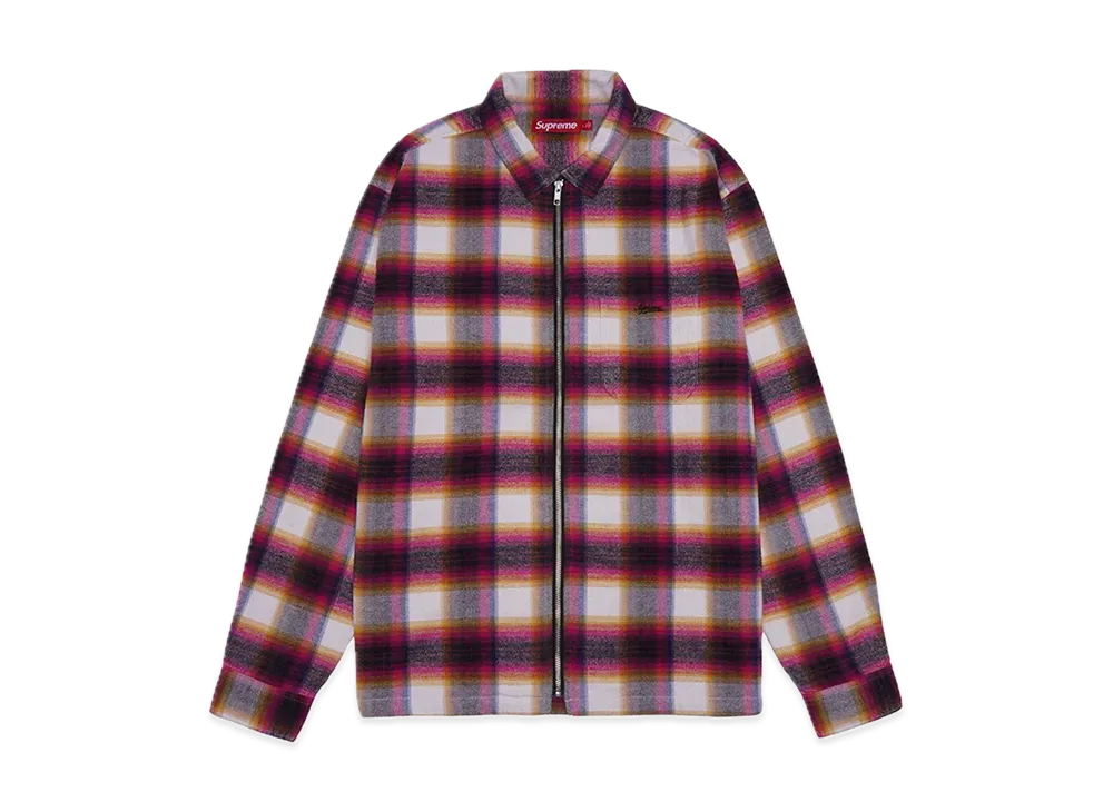 Supreme Shadow Plaid Flannel Zip Up Shirt "White"