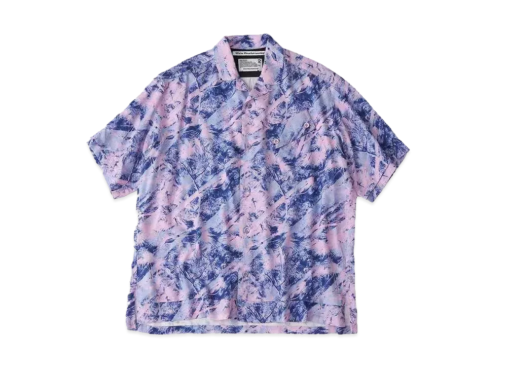 White Mountaineering JUNGLE PATTERN OPEN COLLAR S/S SHIRT "NAVY/PINK"