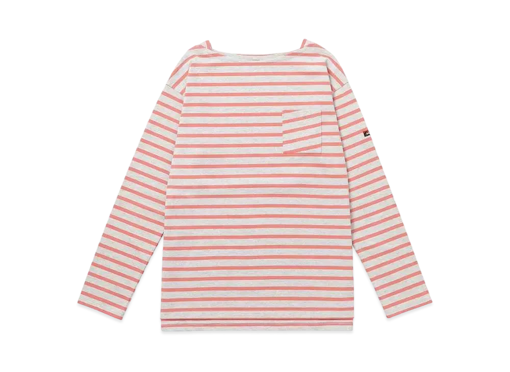 NANGA Women's Eco Hybrid Loose Fit Border L/S Tee "L.Grey/Pink"