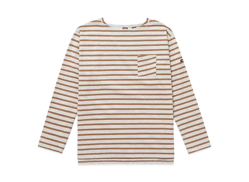 NANGA Women's Eco Hybrid Loose Fit Border L/S Tee "L.Grey/Camel"