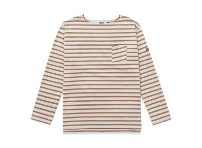 NANGA Women's Eco Hybrid Loose Fit Border L/S Tee "L.Grey/Camel"