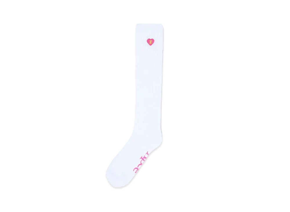 A BATHING APE Logo Ribbed Knee Length Socks "White"