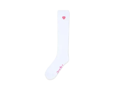 A BATHING APE Logo Ribbed Knee Length Socks "White"