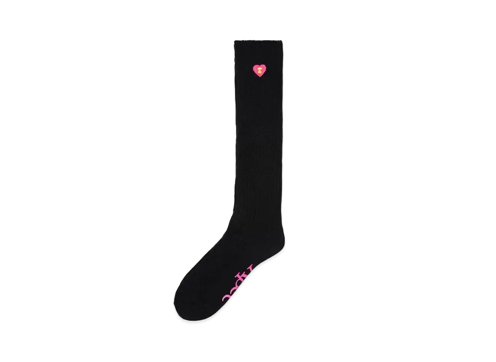 A BATHING APE Logo Ribbed Knee Length Socks "Black"