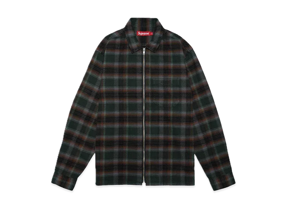 Supreme Shadow Plaid Flannel Zip Up Shirt "Green"