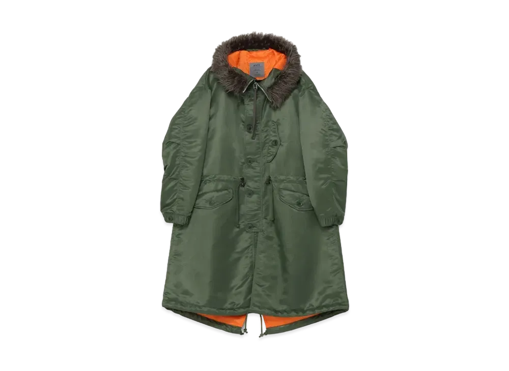 Yohji Yamamoto Water-Repellent Nylon Twill Fur Big Mods Coat "Khaki"