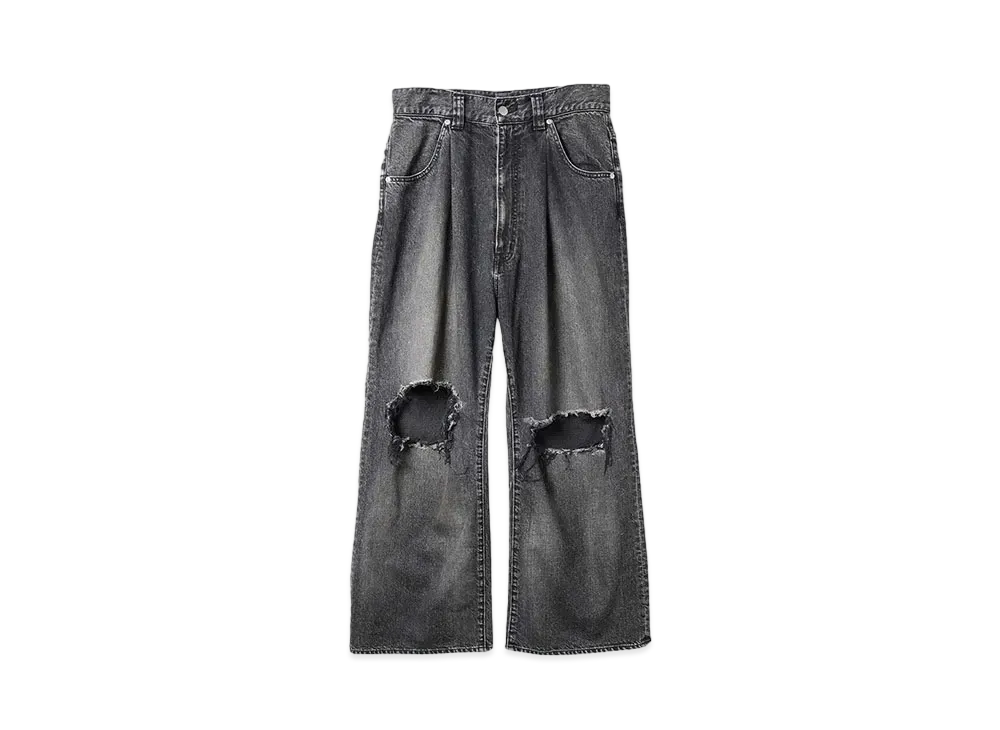 JieDa DAMAGE ONE TUCK WIDE STRAIGHT DENIM "BLACK"