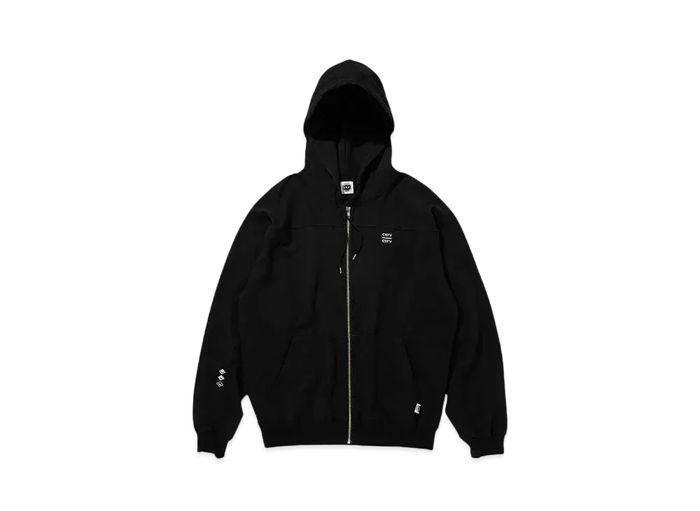 CITY COUNTRY CITY Embroidered Logo Switching Cotton Zip Up Hoodie "BLACK"