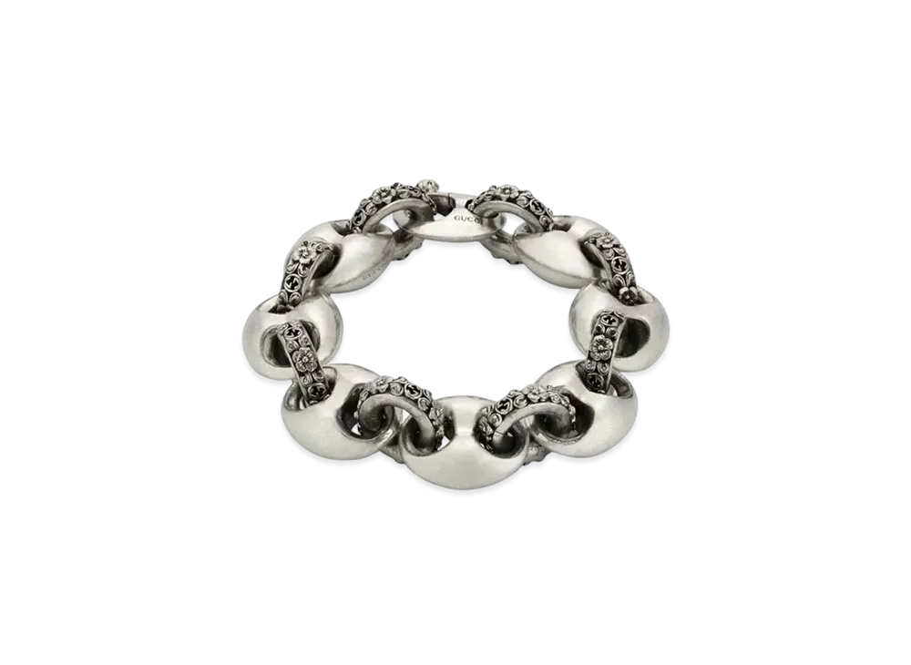 GUCCI Interlocking G Marina Chain Bracelet Aged Finish "Silver"