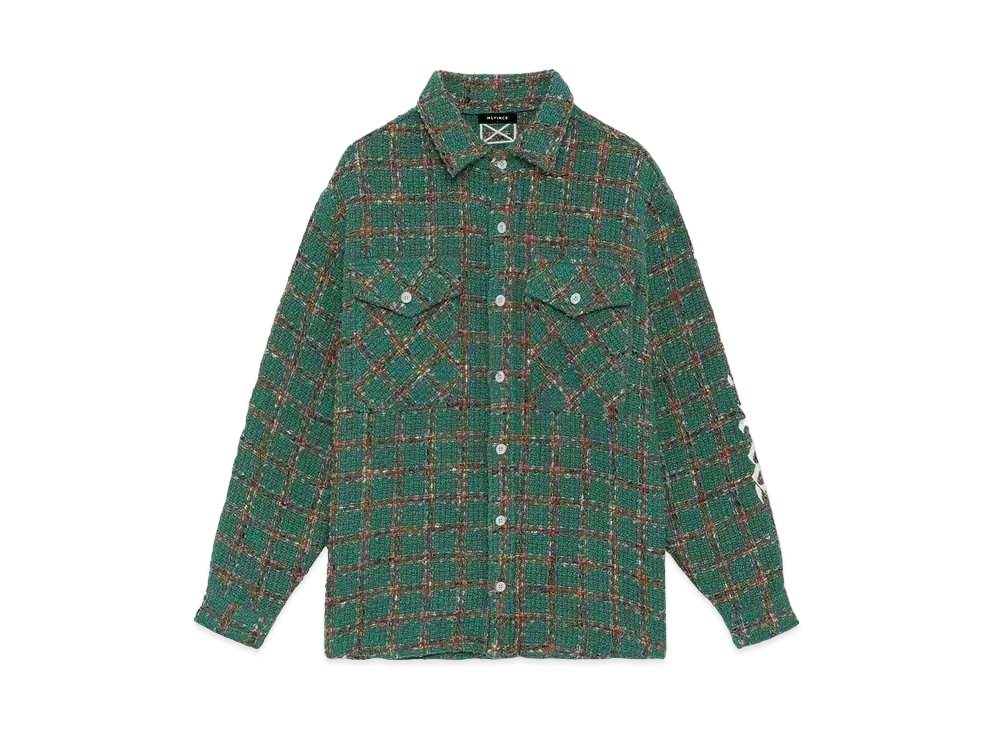 MLVINCE EMBROIDERY CHECK TWEED SHIRTS "GREEN"