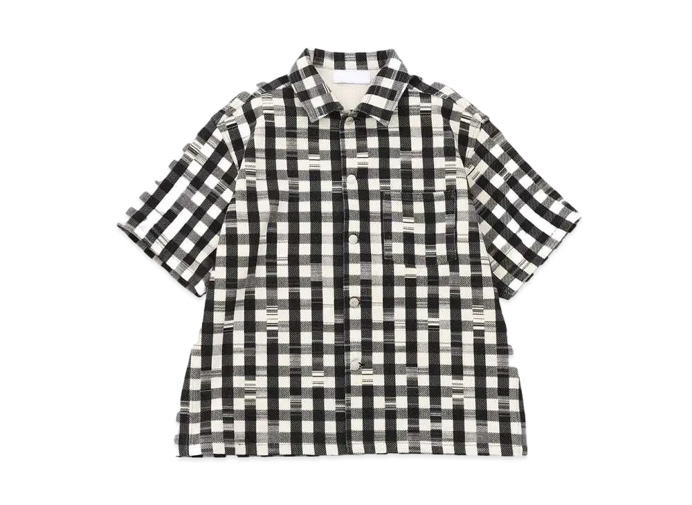 NEONSIGN Glitch Gingham Check Shirts "WHITE/BLACK"