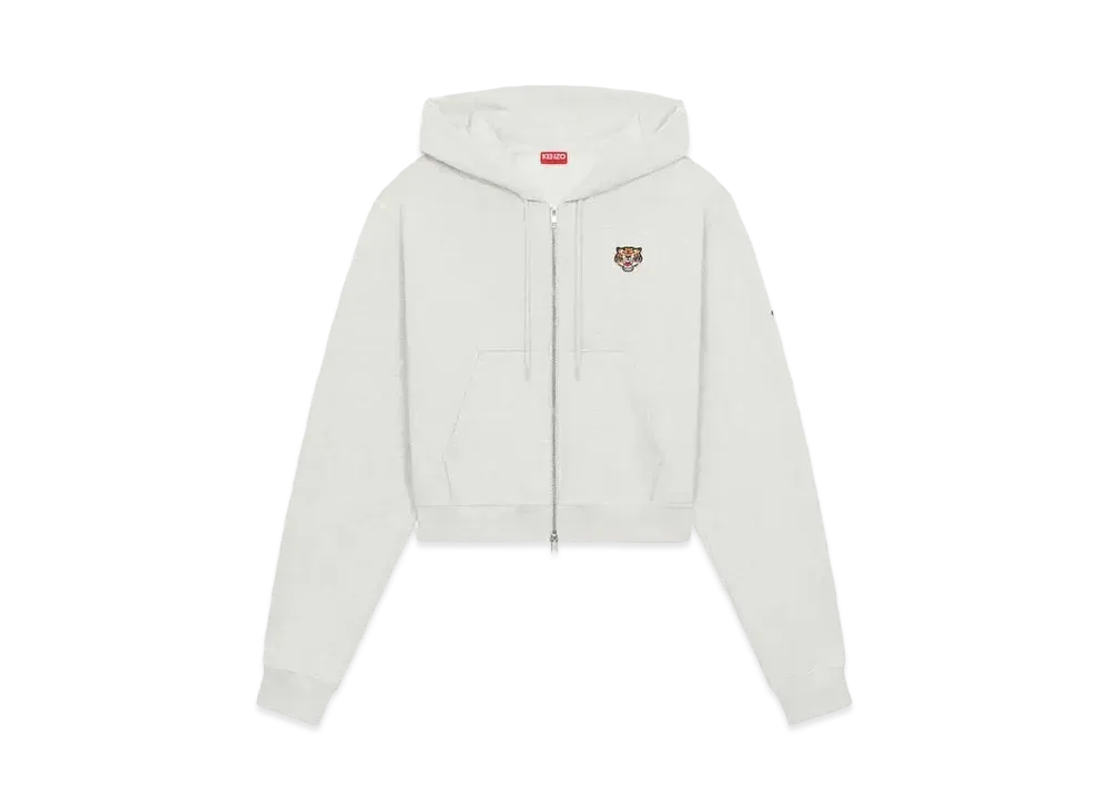 KENZO 'LUCKY TIGER CREST' Embroidered Zip-up Hoodie "Pale Grey"