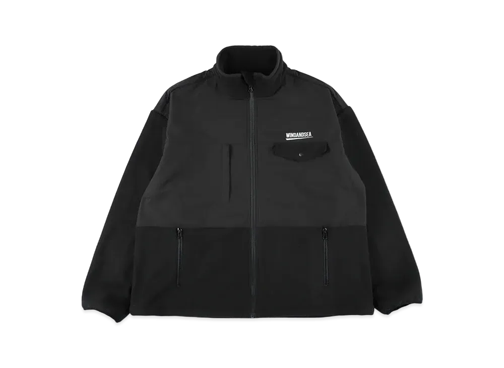 WIND AND SEA Fishnet Recycled Nylon Fleece Zipup Blouson "Black"