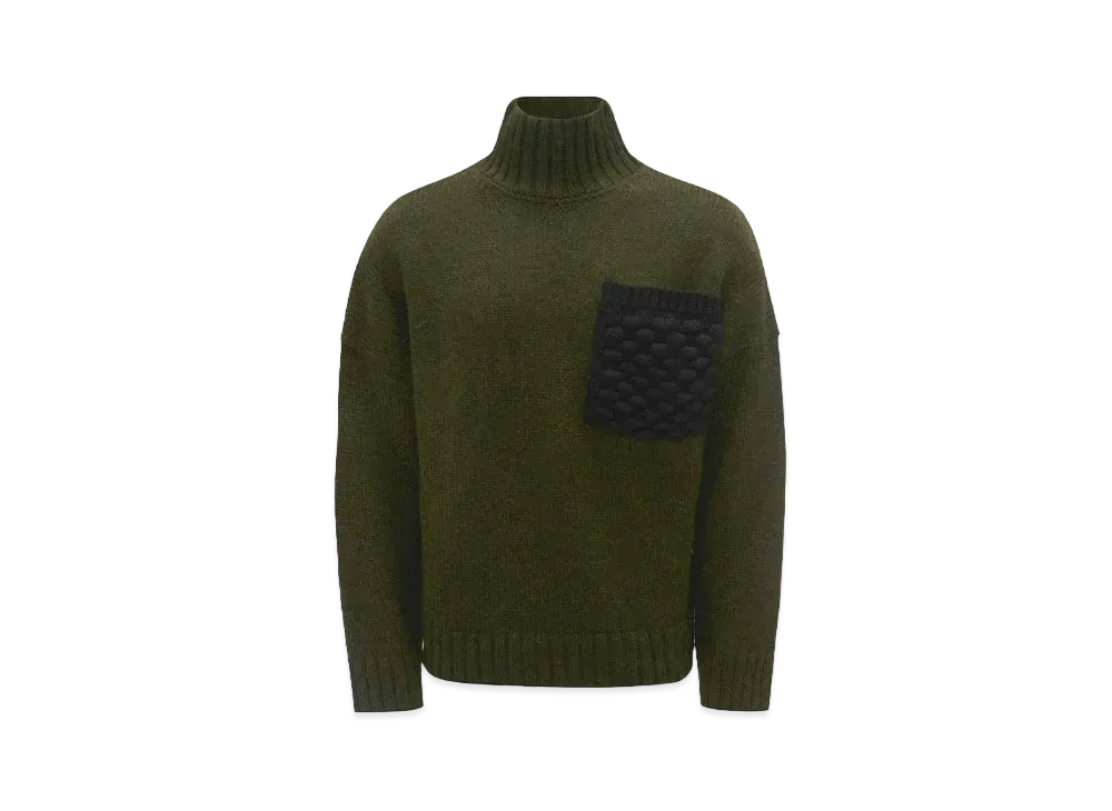 JW ANDERSON Popcorn Patch Pocket Turtleneck Sweater "Forest Green"