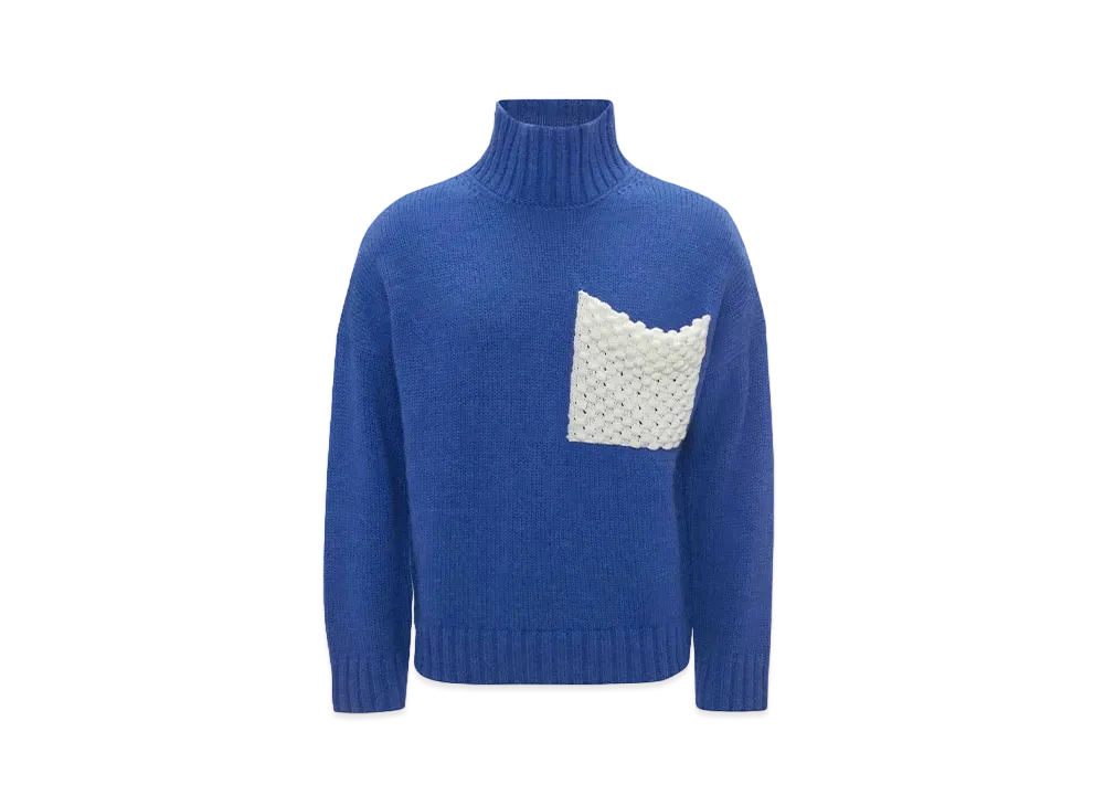 JW ANDERSON Popcorn Patch Pocket Turtleneck Sweater "Azure Blue"
