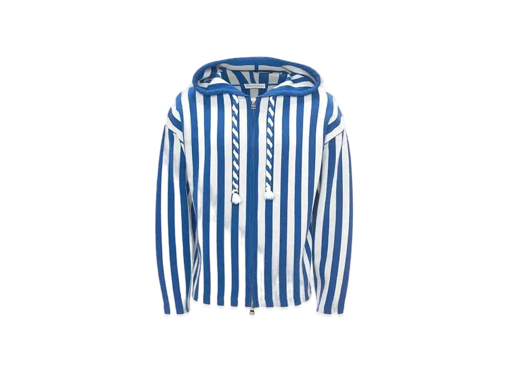 JW ANDERSON Striped Anchor Logo Zip-Front Hoodie "Blue/White"
