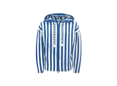 JW ANDERSON Striped Anchor Logo Zip-Front Hoodie "Blue/White"