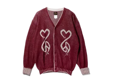 Needles x Sasquatchfabrix. V Neck Cardigan Love & Peace "Bordeaux"