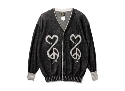 Needles x Sasquatchfabrix. V Neck Cardigan Love & Peace "Black"