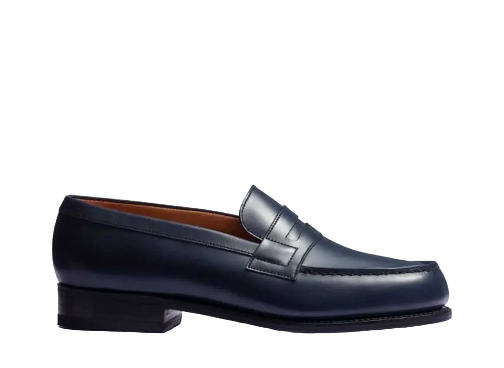 J.M.Weston Women's Signature Loafer #180 D Box Calf "Blue" 128216518010/1F Single Leather Sole