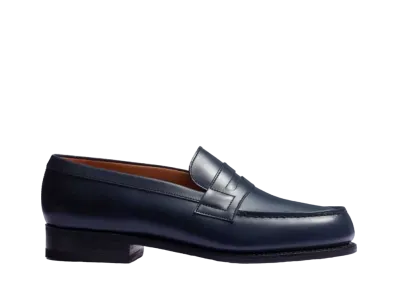 J.M.Weston Women's Signature Loafer #180 D Box Calf "Blue" 128216518010/1F Single Leather Sole